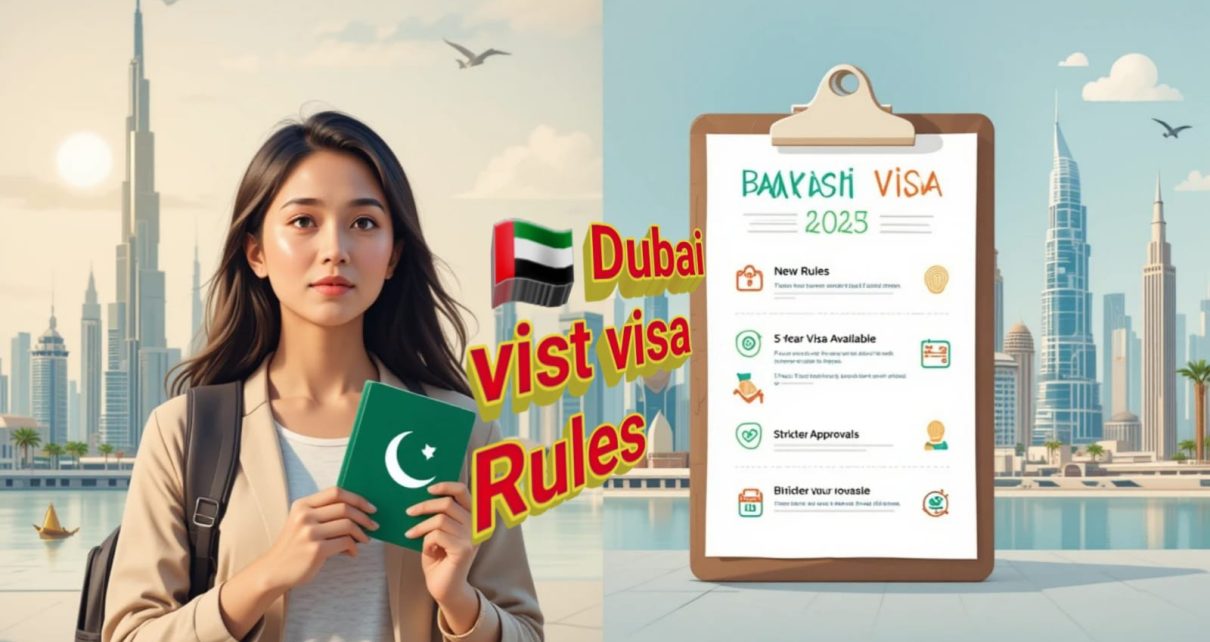 give me prompt for image Dubai visit visa new rules updates for Pakistan 2025